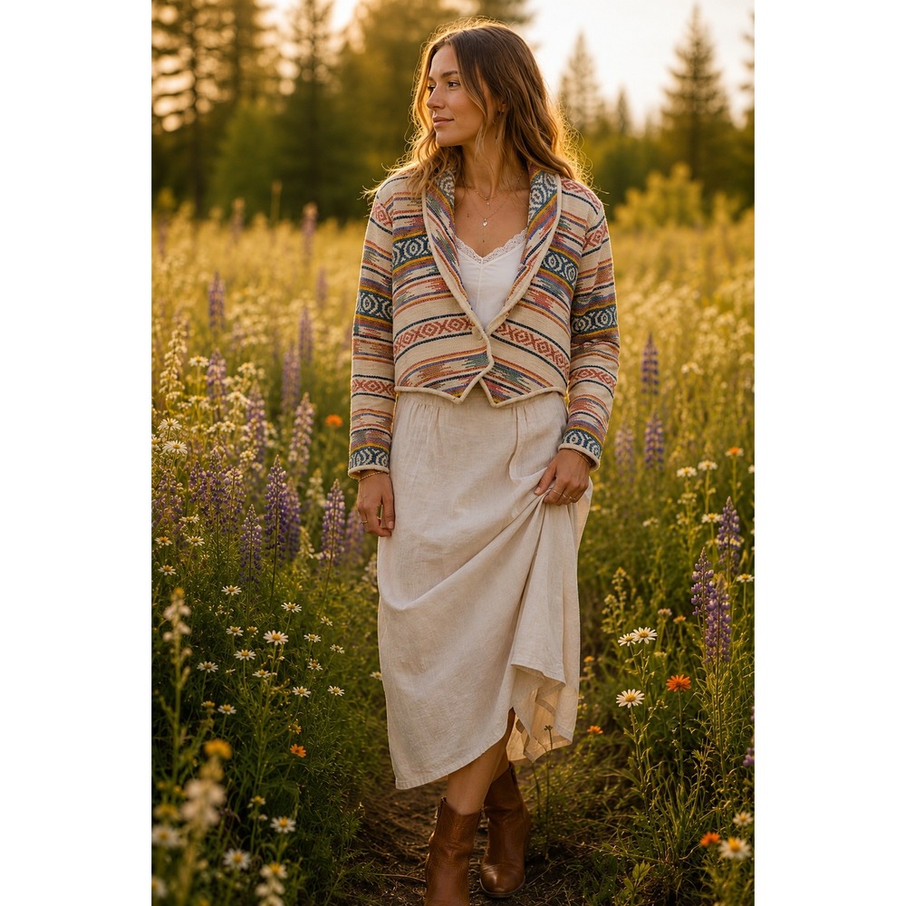 VTG! New‎ Identity S Cotton Southwestern Tribal Cropped Shawl Cardigan Jacket